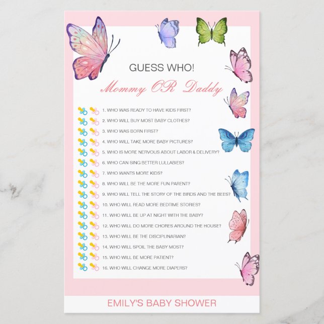 Editable Guess Who, Mum or Dad Baby Shower Game (Front)