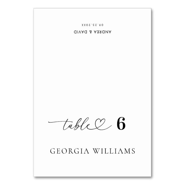 Editable Guest Name Heart Wedding Place Card (Front)