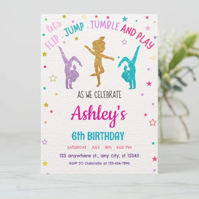 Editable Gymnastics Birthday Girl Invitation (Standing Front)