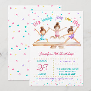 Editable Gymnastics Birthday Party Girls Invitation