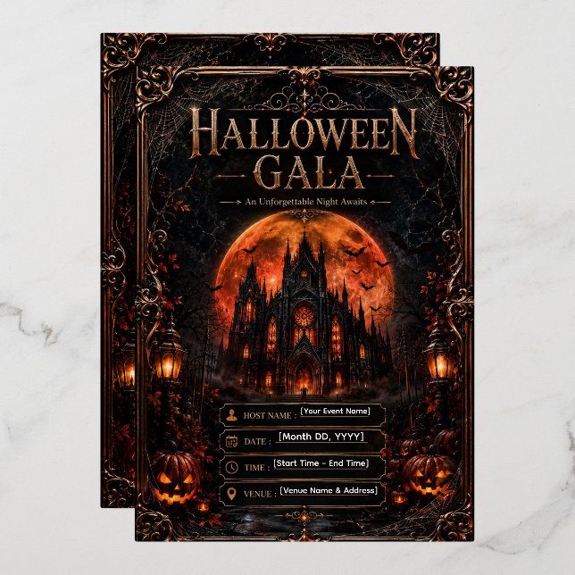 Editable Halloween Gala Invitation | Gothic  (Front/Back)
