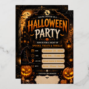 Editable Halloween Party Invitation Gothic Pumpk