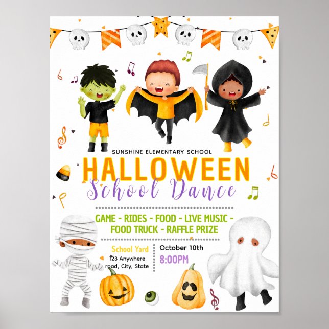 Editable halloween school dance flyer poster (Front)