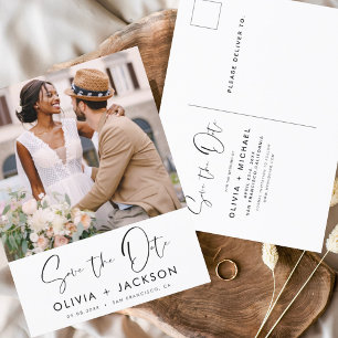 Editable Hand Lettered White Save the Date Photo  Postcard
