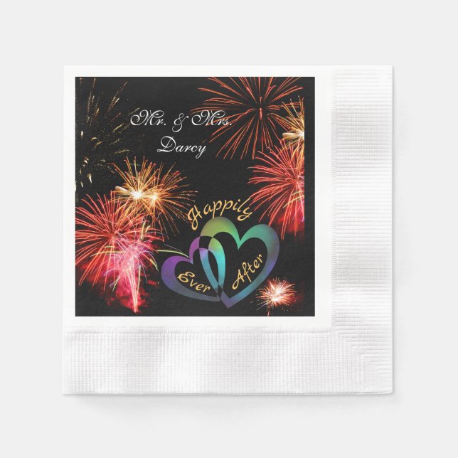 Editable - Happily Ever After with Fireworks Napkin (Front)