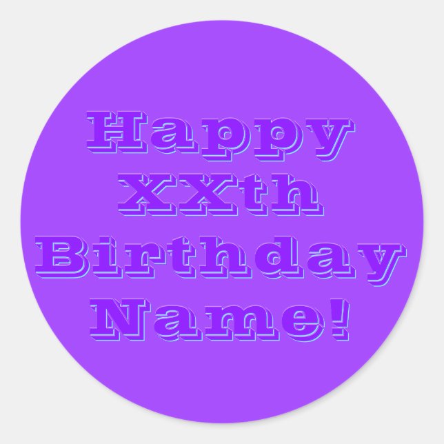 Editable Happy Birthday Any Name or Age Classic Round Sticker (Front)
