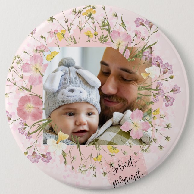 Editable Happy Family Photo 6 Cm Round Badge (Front)
