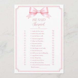 Editable He Said She Said Bridal Shower Fun Games