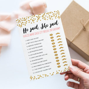 Editable He said, She said Bridal Shower game Card