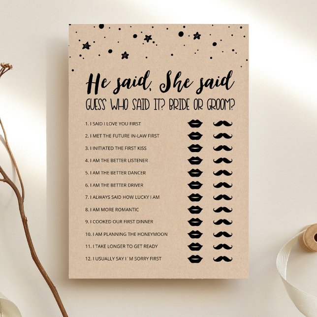 Editable He said, She said Bridal Shower game Card (Creator Uploaded)