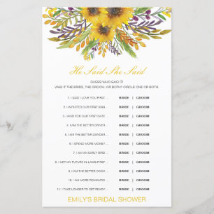 Editable He Said She Said Wedding Shower Game