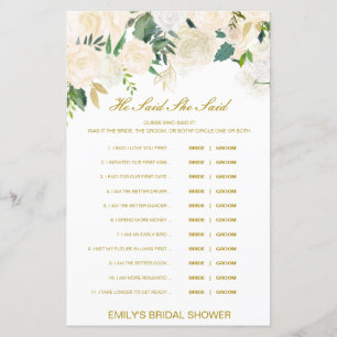 Editable He Said She Said Wedding Shower Game