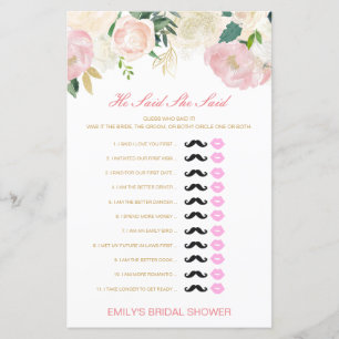 Editable He Said She Said Wedding Shower Game