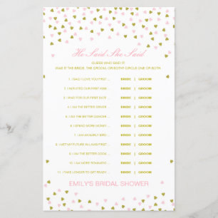 Editable He Said She Said Wedding Shower Game