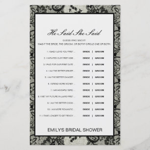 Editable He Said She Said Wedding Shower Game