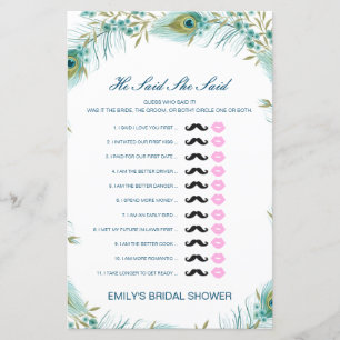 Editable He Said She Said Wedding Shower Game