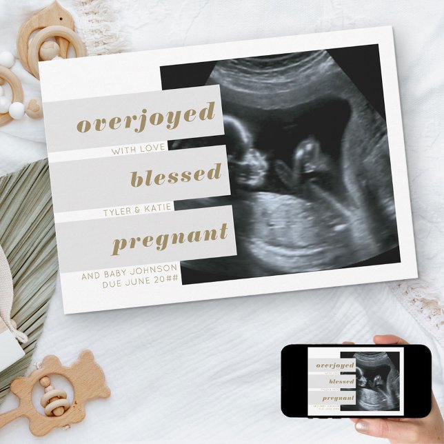 Editable Headlines 2 Photo Gold Grey Pregnancy Announcement (Creator Uploaded)