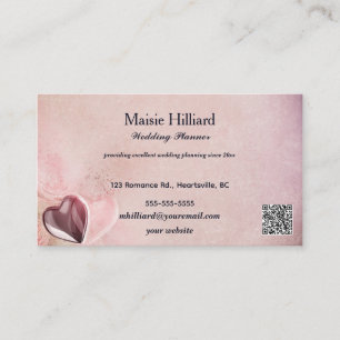 Editable Heart and Pink Background Wedding Planner Business Card