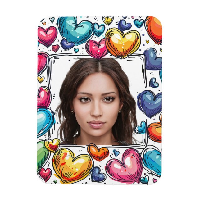 Editable Hearts Photo Frame Magnet (Vertical)