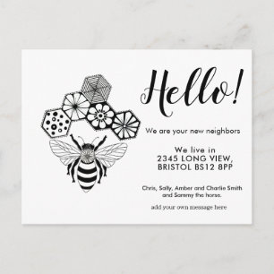 Editable Hello Neighbor,  New Address, Bee Announcement Postcard