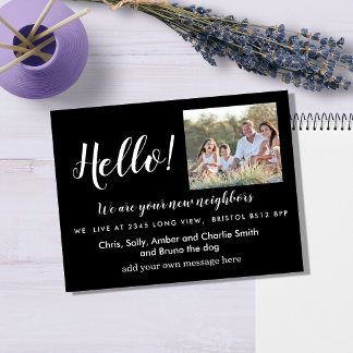 Editable Hello Neighbour,  New Address, intro Announcement Postcard