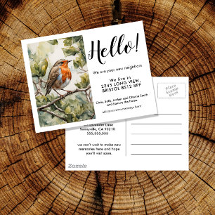 Editable Hello Neighbour, New Address, Robin Announcement Postcard