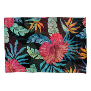 Editable hibiscus, vintage floral pattern pillowcase