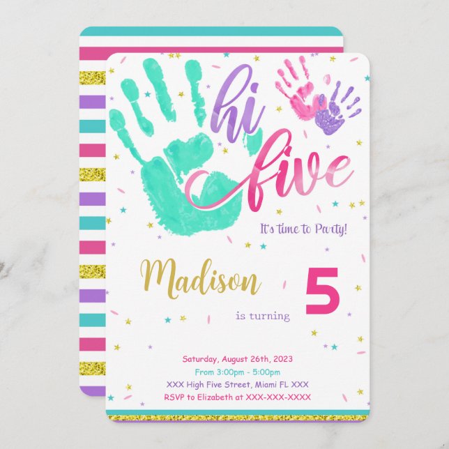 Editable High Five Birthday Invitation (Front/Back)