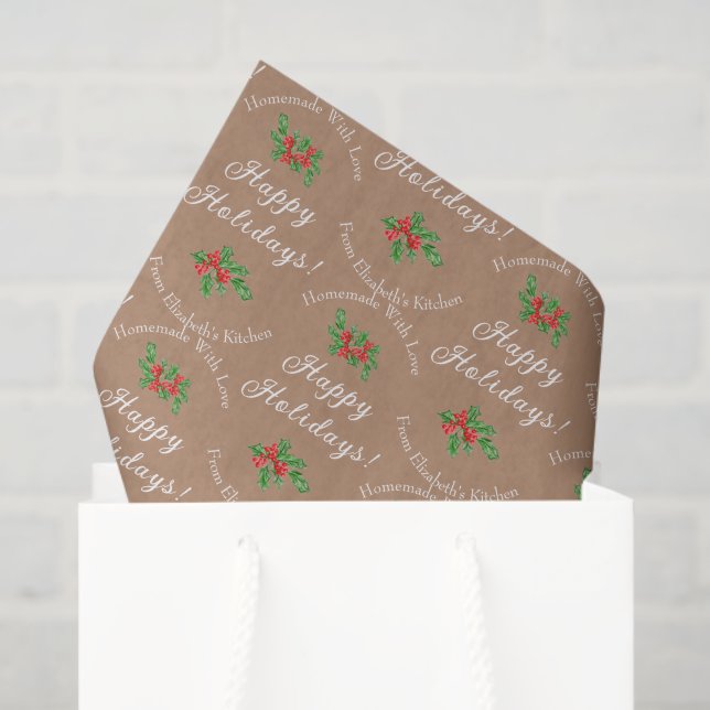 Editable Holiday Baking Gift Brown Happy Holidays Tissue Paper (Gift Bag)