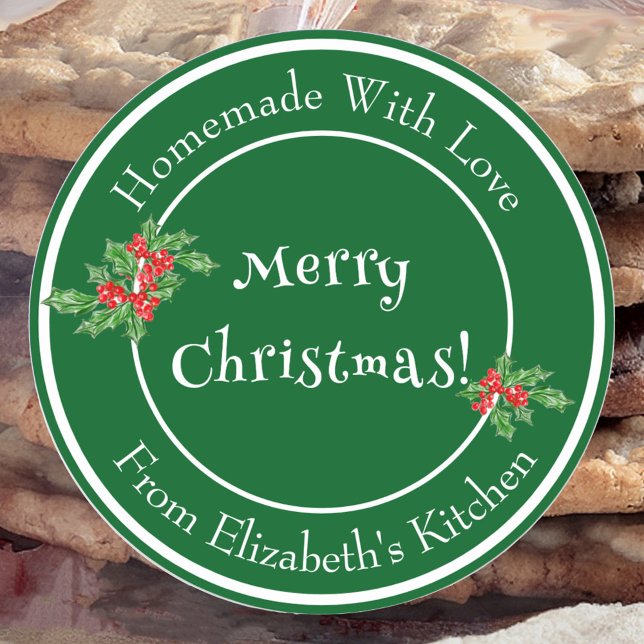 Editable Holiday Baking Gift Green Merry Christmas Classic Round Sticker (Creator Uploaded)