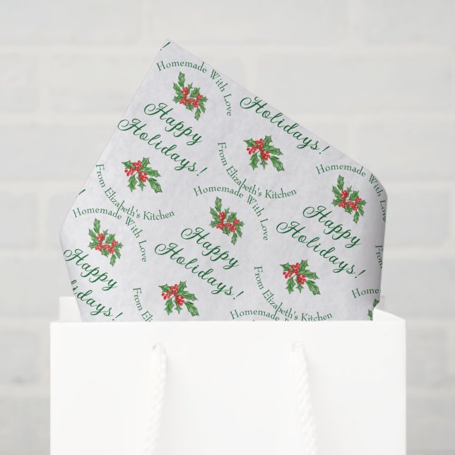 Editable Holiday Baking Gift White Happy Holidays Tissue Paper (Gift Bag)