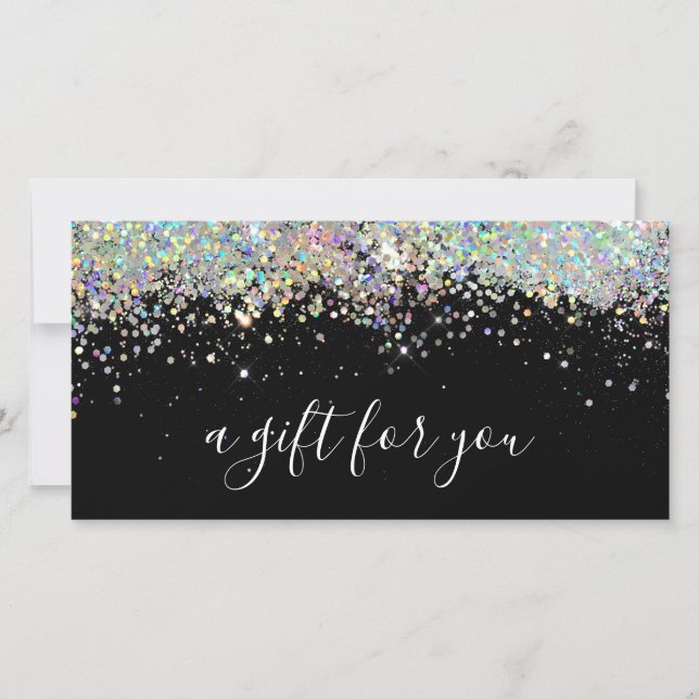 Editable Holographic Glitter Black Gift Certificat (Front)