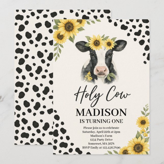 Editable Holy Cow Birthday Invitation  (Front/Back)