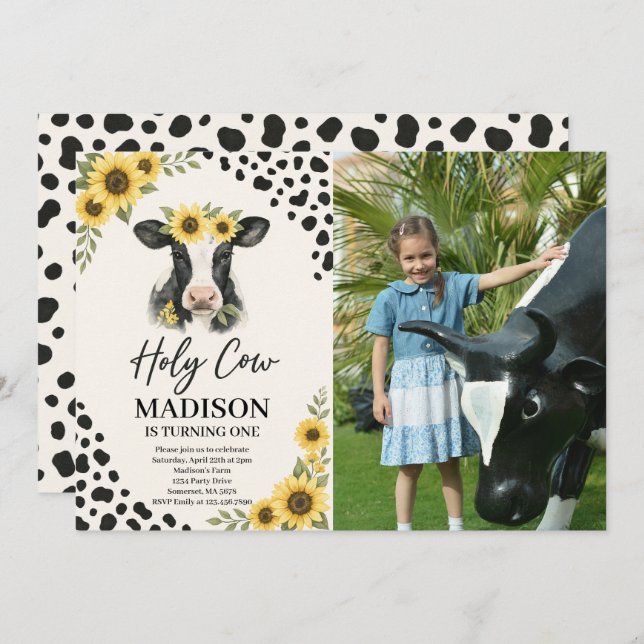 Editable Holy Cow Birthday Photo Invitation  (Front/Back)