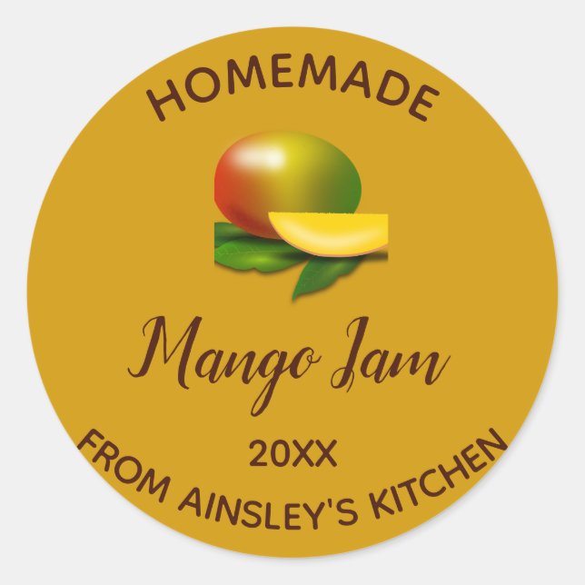 Editable Homemade Mango Jam Classic Round Sticker (Front)