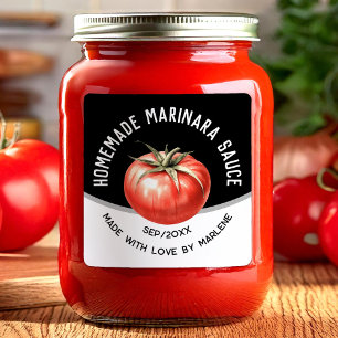 Editable homemade marinara sauce with red tomato square sticker