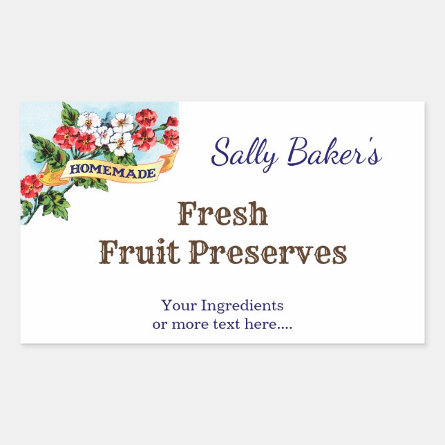 Editable Homemade Primrose Flowers Vintage Baking  Rectangular Sticker (Front)