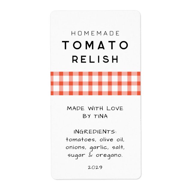 Editable Homemade Tomato Chutney Label (Front)