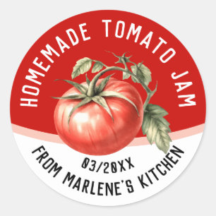 Editable homemade tomato jam with red tomato classic round sticker