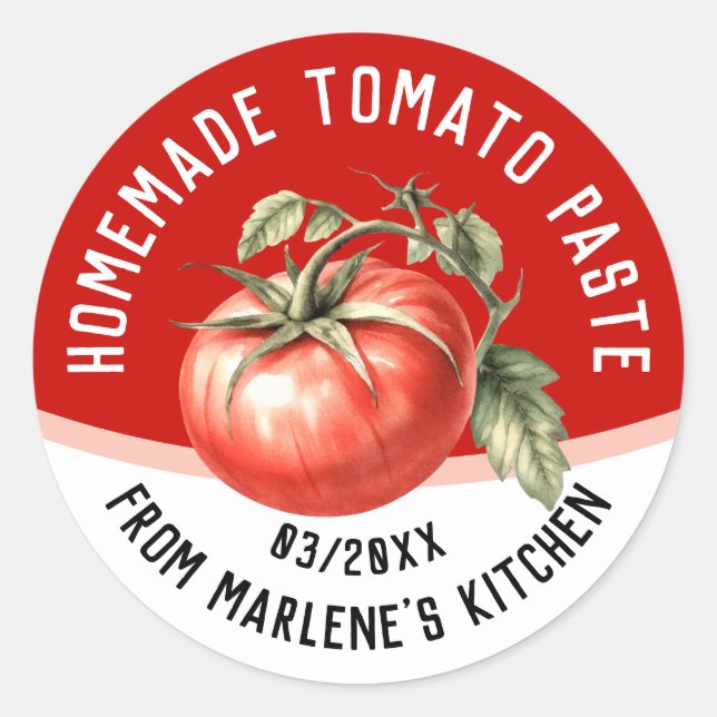 Editable homemade tomato paste with red tomato classic round sticker (Front)