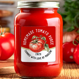 Editable homemade tomato puree with red tomato square sticker