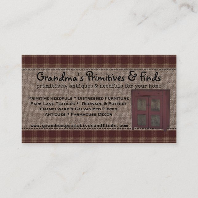 EDITABLE Homespun Country  Style Business Card (Front)