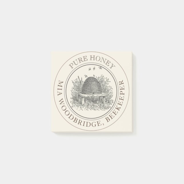 Editable Honey Beekeeper Skep Post It Notes (Front)