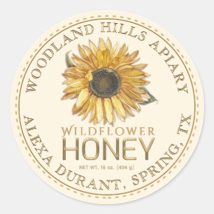 Editable Honey Jar Bee Sunflower Label
