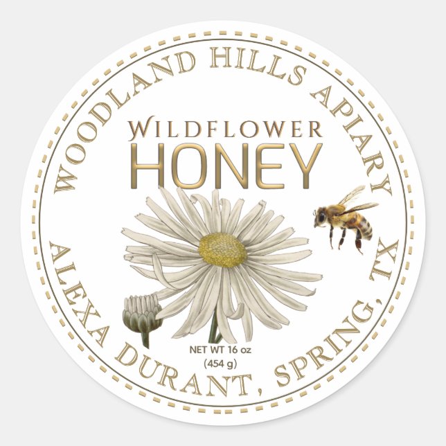 Editable Honey Jar Bee Wildflower Daisy Label (Front)