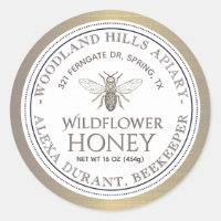 Editable Honey Jar Bee Wildflower Honey Gold Label
