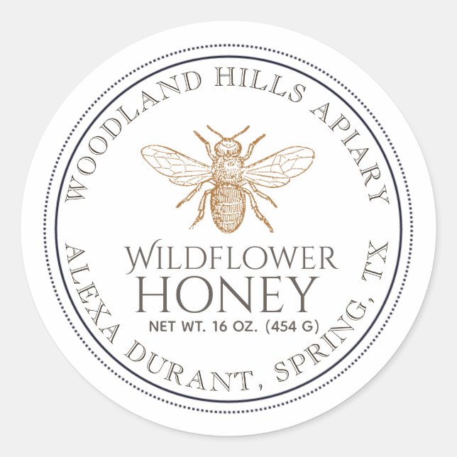 Editable Honey Jar Bee Wildflower Label (Front)
