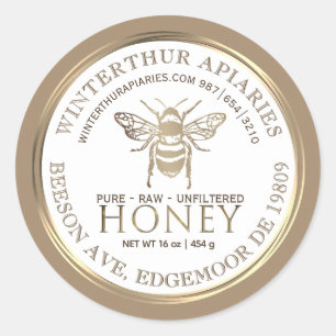 Editable Honey Jar with Bee Gold Ring Border Classic Round Sticker
