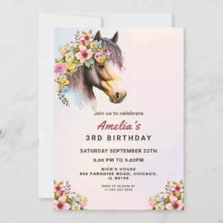 Editable Horse Birthday Invitation for Girls