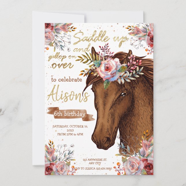 Editable Horse Cowgirl birthday party Invitation (Front)